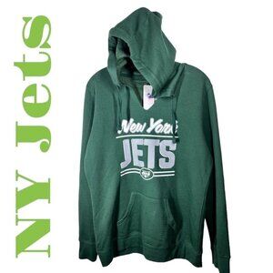NWT NFL Apparel NY Jets Green Logo V-Neck Sweatshirt Hoodie, Size Large